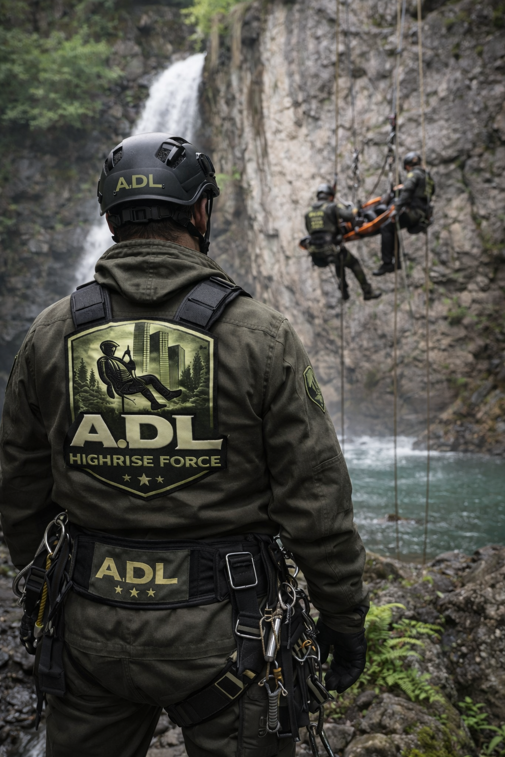 Industrieklettern – Arbeiter an Hochhaus-Fassade